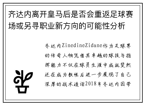 齐达内离开皇马后是否会重返足球赛场或另寻职业新方向的可能性分析