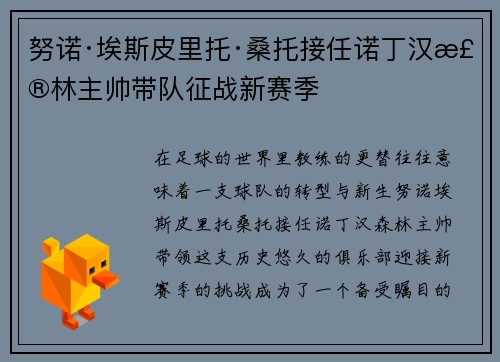 努诺·埃斯皮里托·桑托接任诺丁汉森林主帅带队征战新赛季